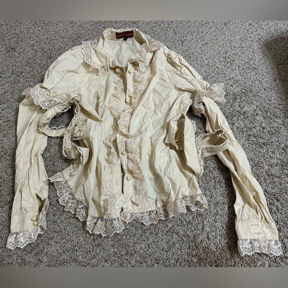 Bodyline Lolita Lace-Trim Cream ButtonUp Blouse Fashion Japanese Cosplay Costume
